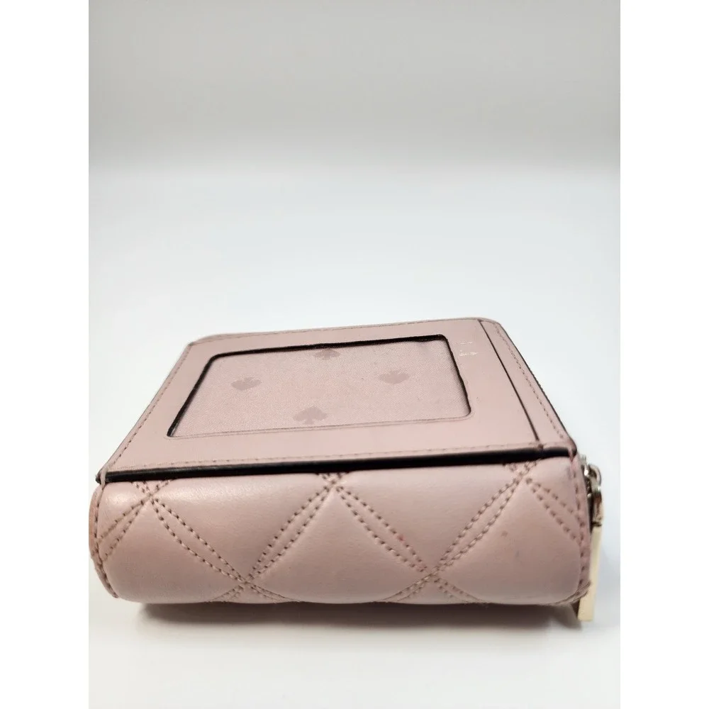 Kate Spade Quilted Leather Bifold Wallet Pink Zip Around Coin Pocket ID Window